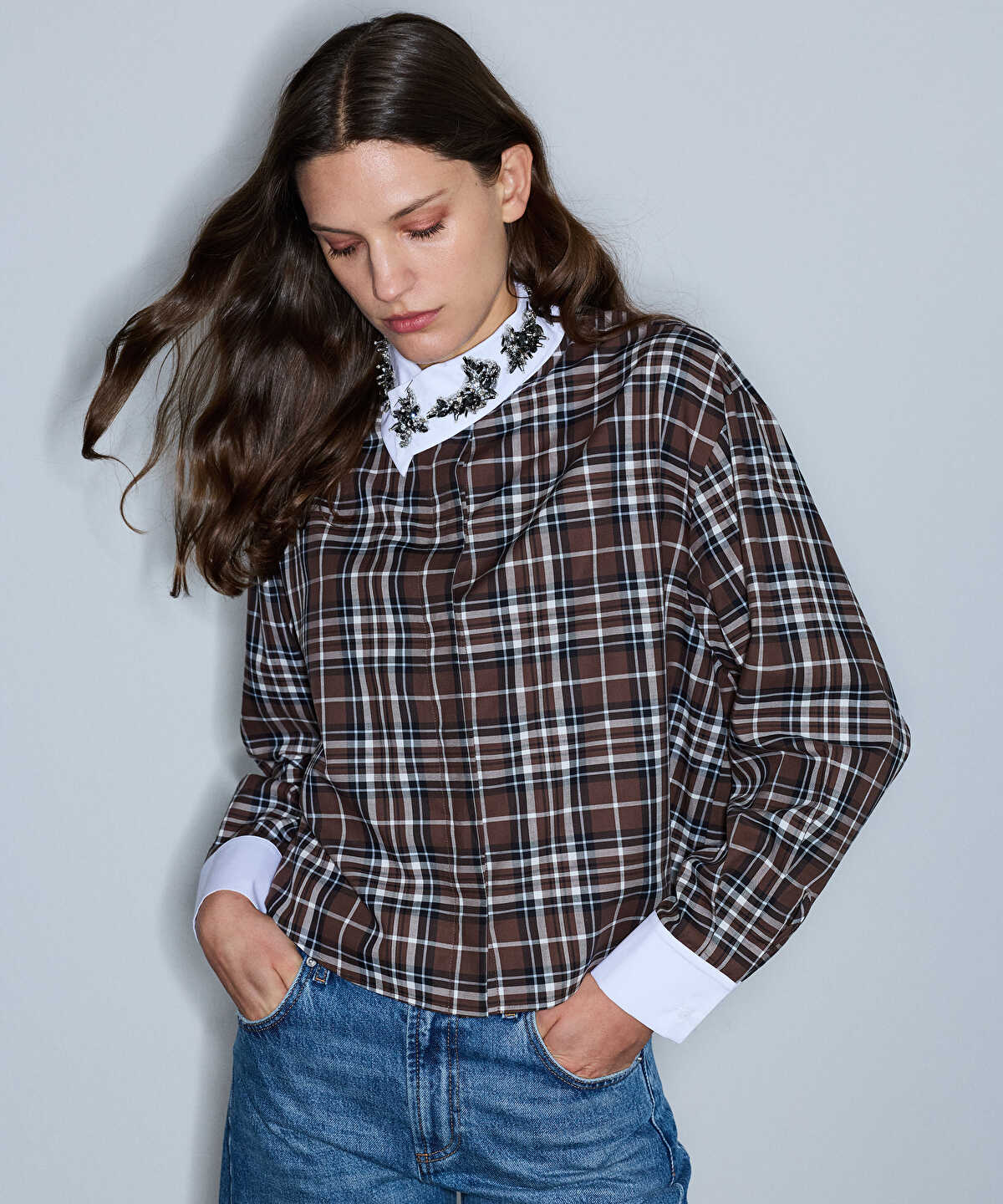 Zoomed Embellished Plaid Shirt