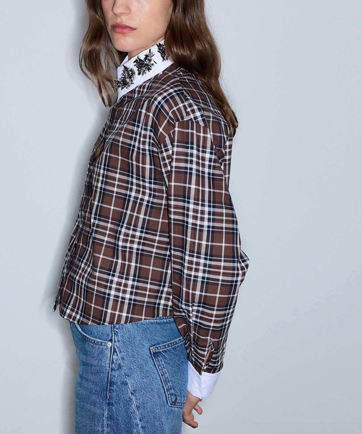 Zoomed Embellished Plaid Shirt