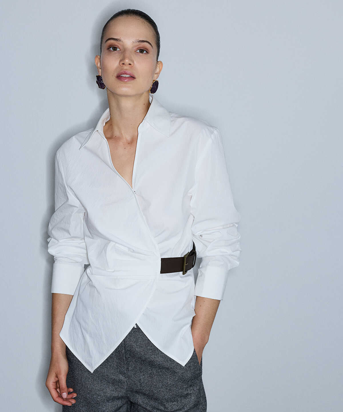 Zoomed Asymmetric Belted Shirt