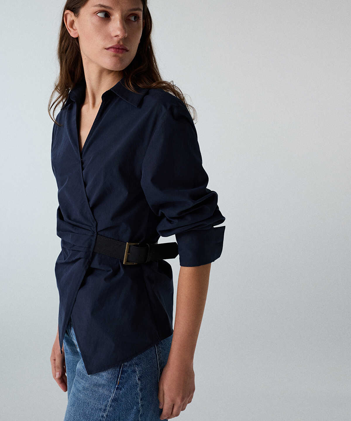 Zoomed Asymmetric Belted Shirt
