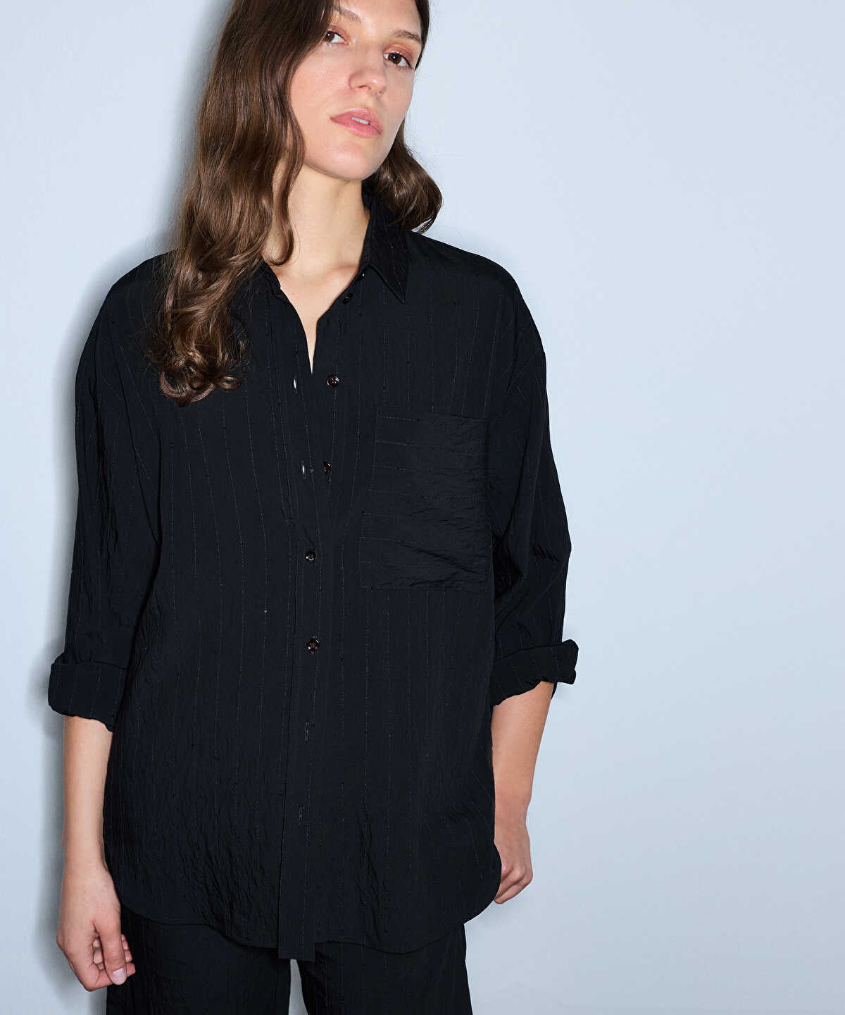 Zoomed Crinkle-Effect Shirt with Sequins