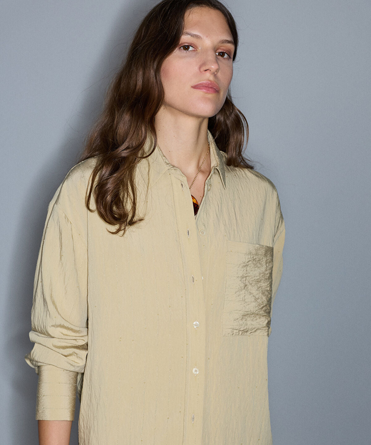Zoomed Crinkle-Effect Shirt with Sequins