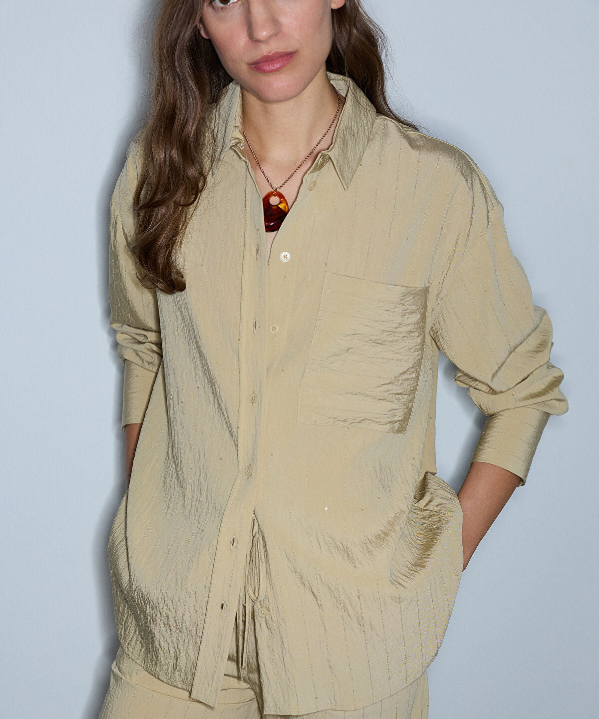Zoomed Crinkle-Effect Shirt with Sequins