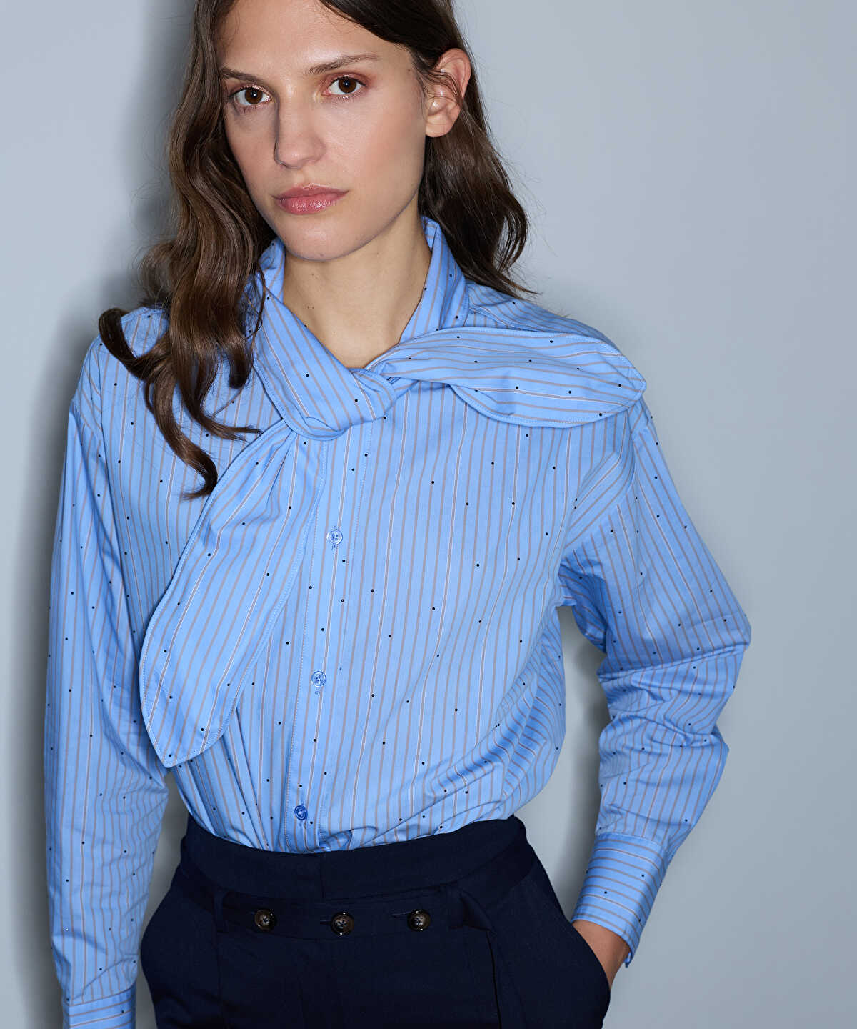Zoomed Tie-Neck Shirt