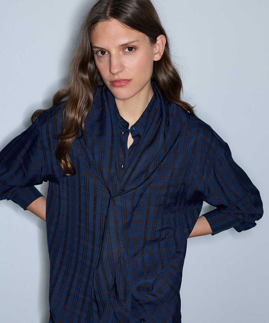 Plaid Shirt with Detachable Scarf