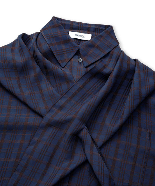 Plaid Shirt with Detachable Scarf