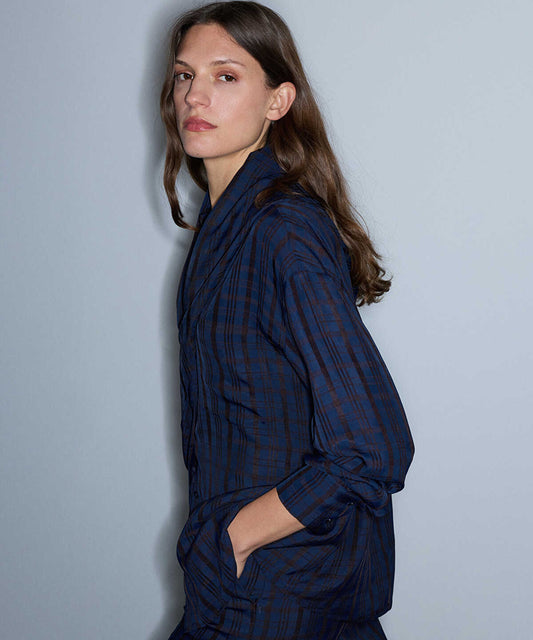Plaid Shirt with Detachable Scarf