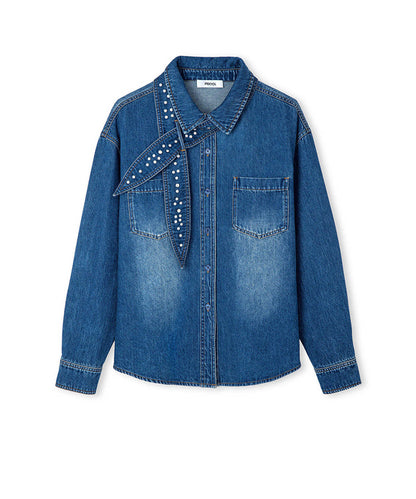 Denim Shirt with Detachable Scarf