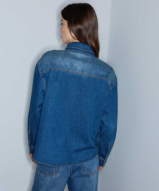 Denim Shirt with Detachable Scarf