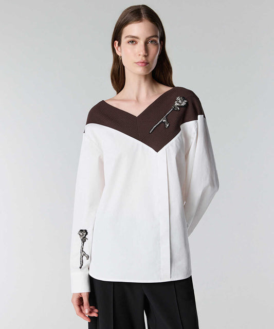 Color-Block Embroidered Shirt