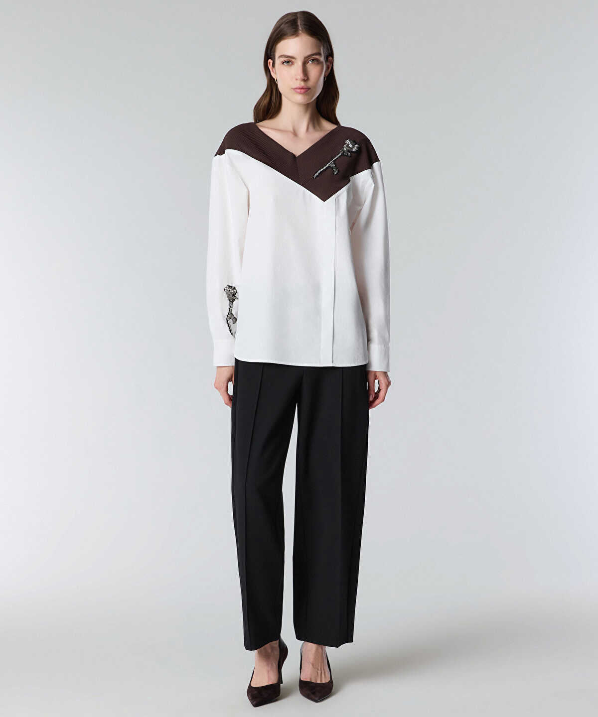 Color-Block Embroidered Shirt