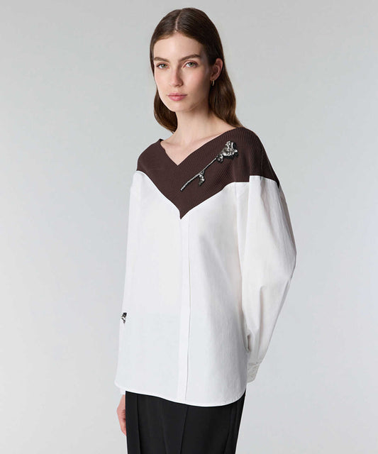 Color-Block Embroidered Shirt