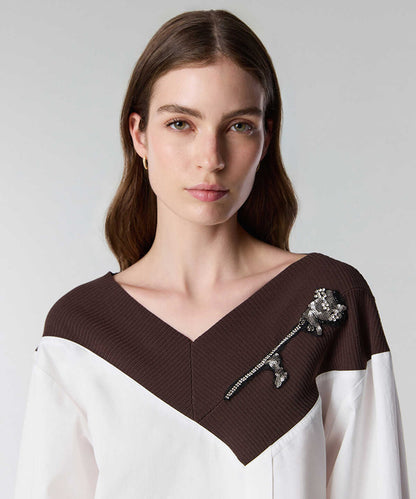 Color-Block Embroidered Shirt