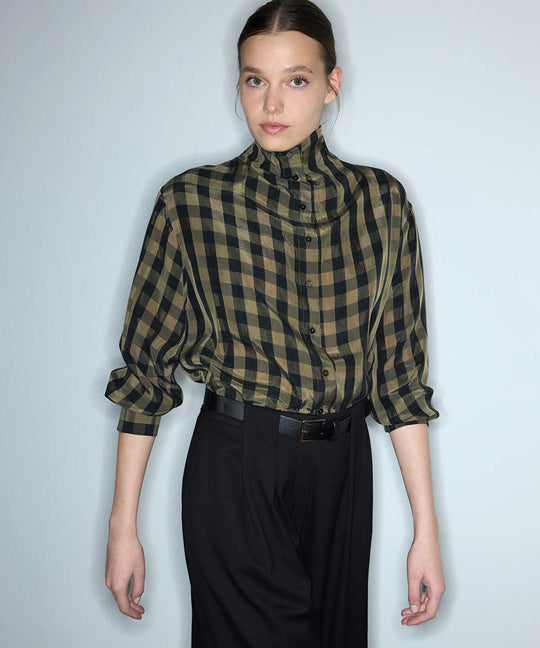 High-Neck Plaid Shirt