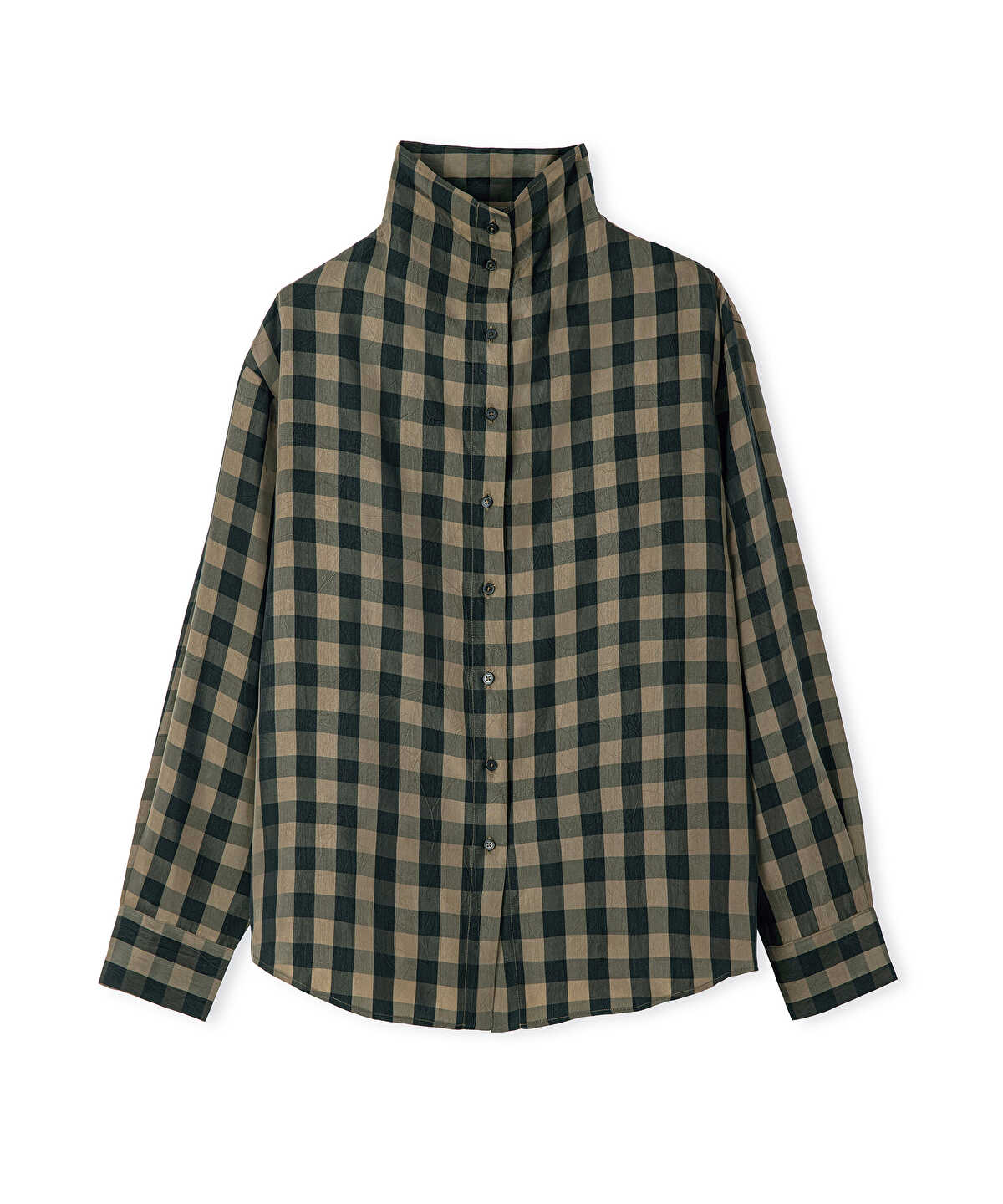 High-Neck Plaid Shirt