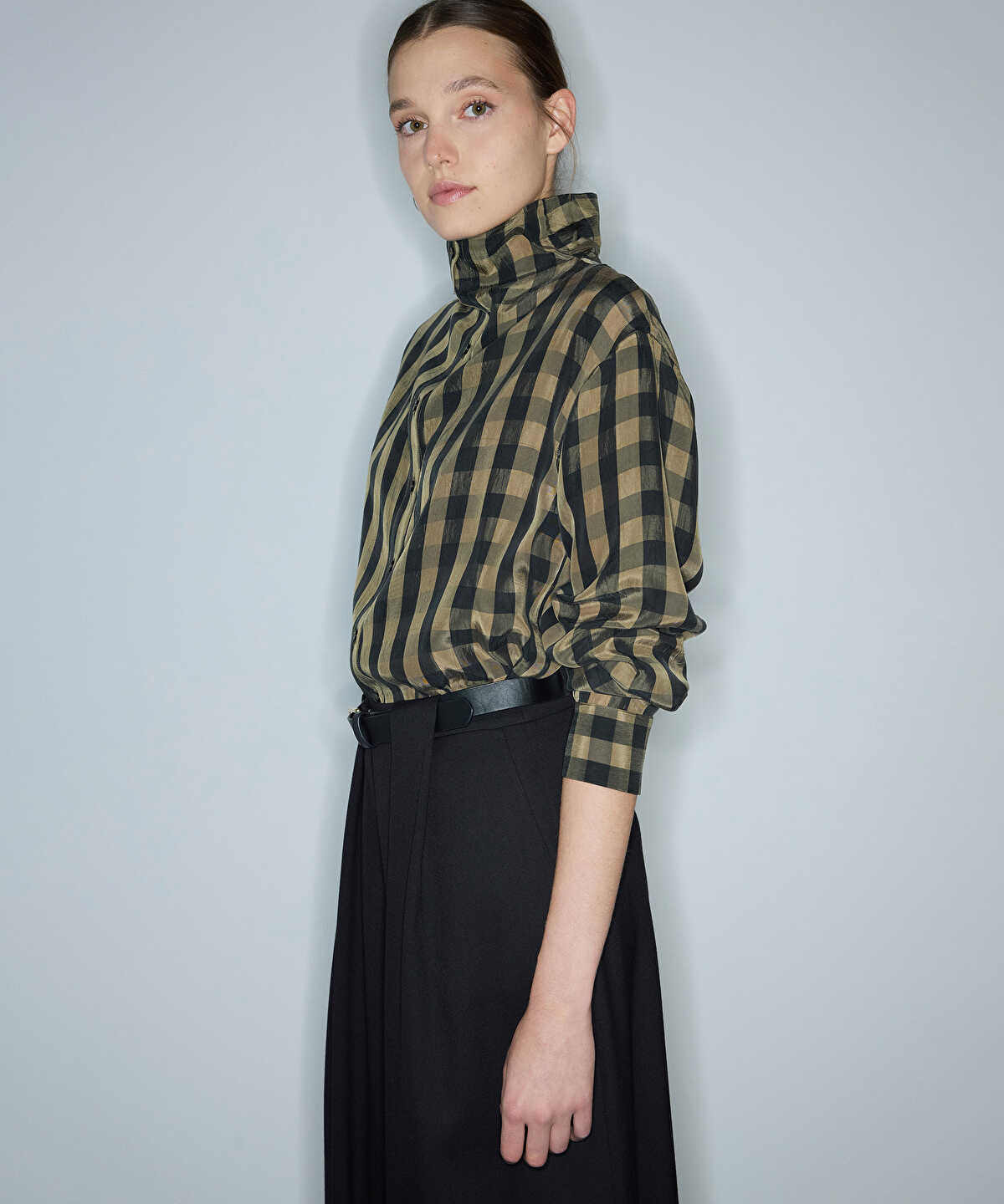 High-Neck Plaid Shirt
