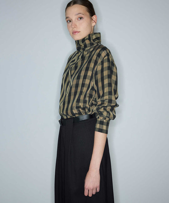 High-Neck Plaid Shirt