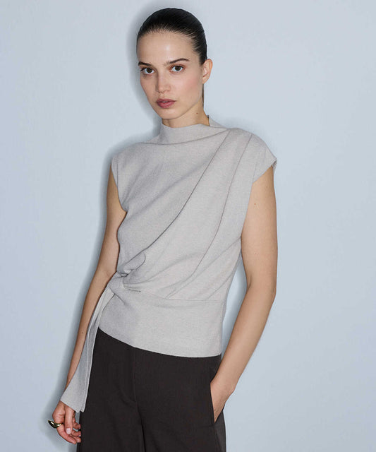 Asymmetric Tie-Waist Knit Vest