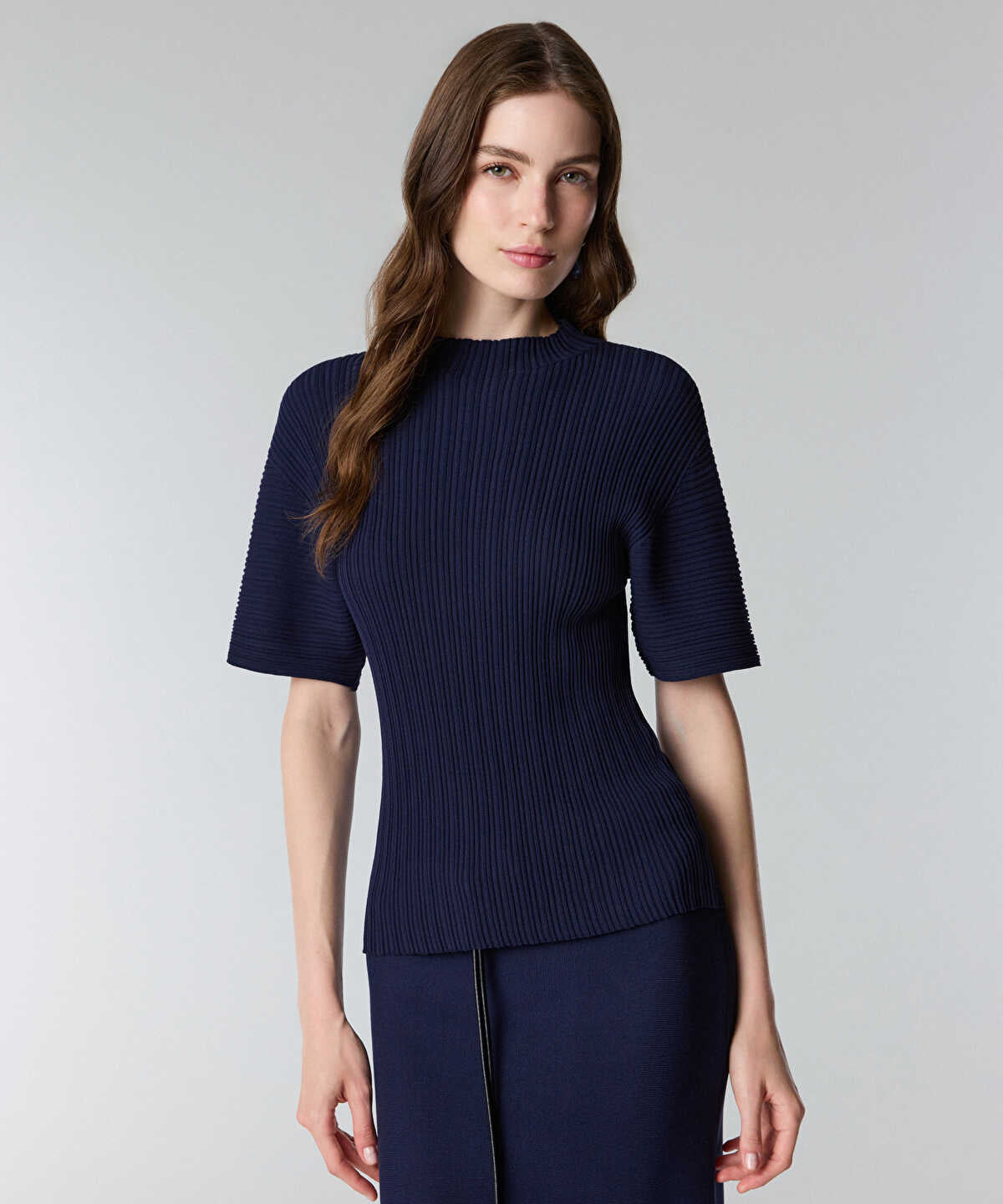 Textured Boat-Neck Knit Top