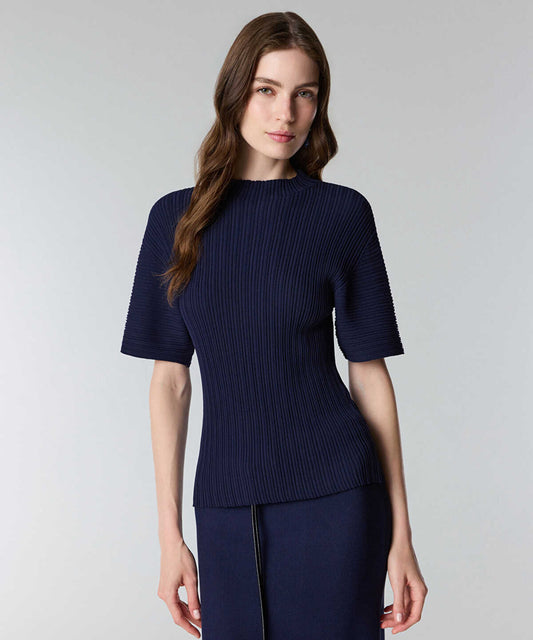 Textured Boat-Neck Knit Top