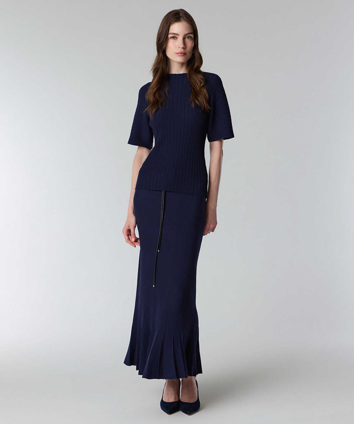 Textured Boat-Neck Knit Top