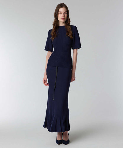 Textured Boat-Neck Knit Top