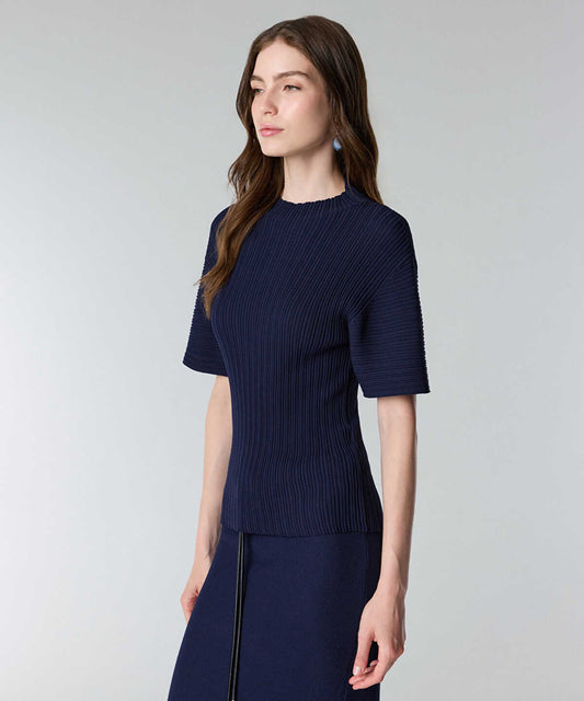Textured Boat-Neck Knit Top