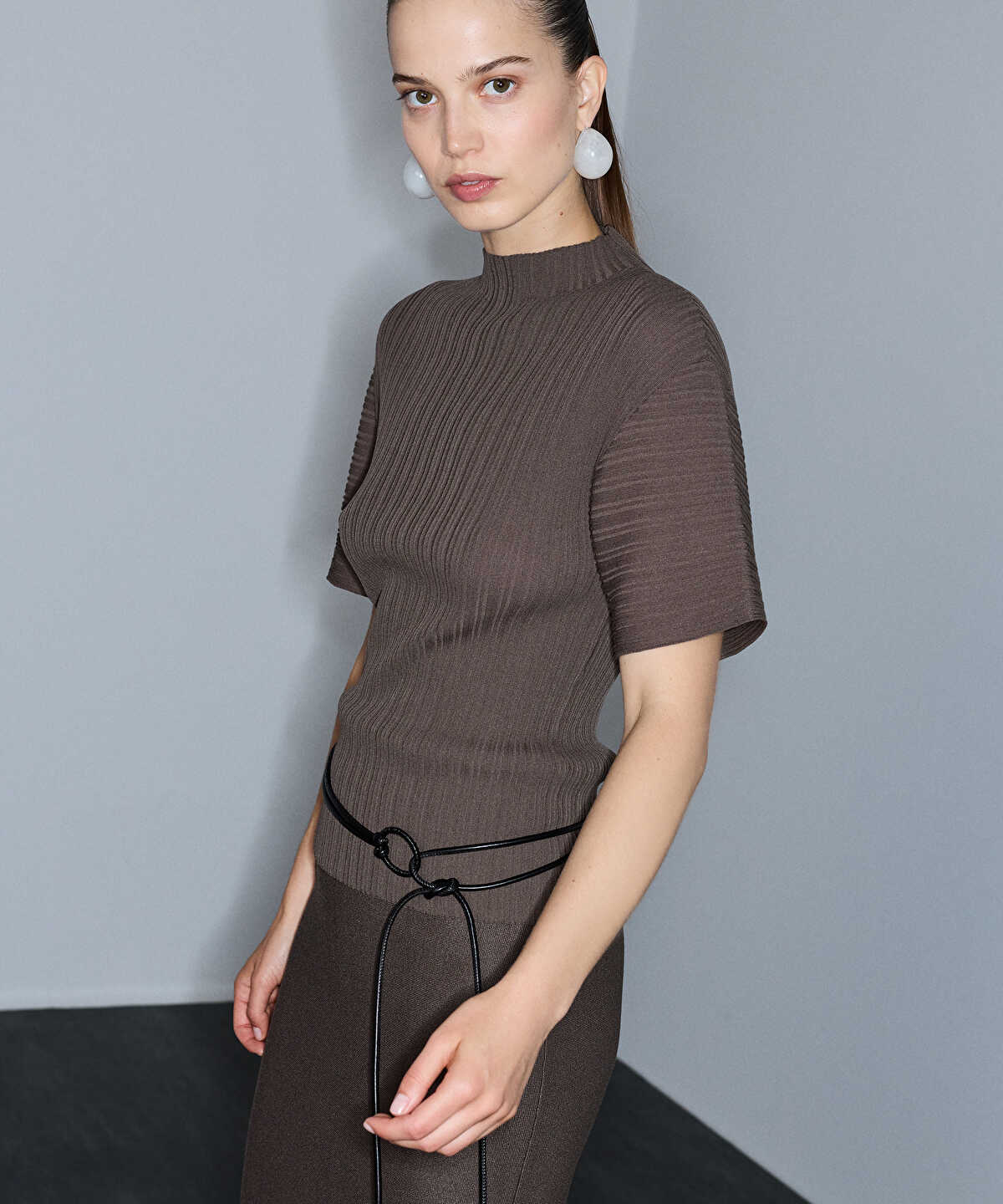 Zoomed Textured Boat-Neck Knit Top