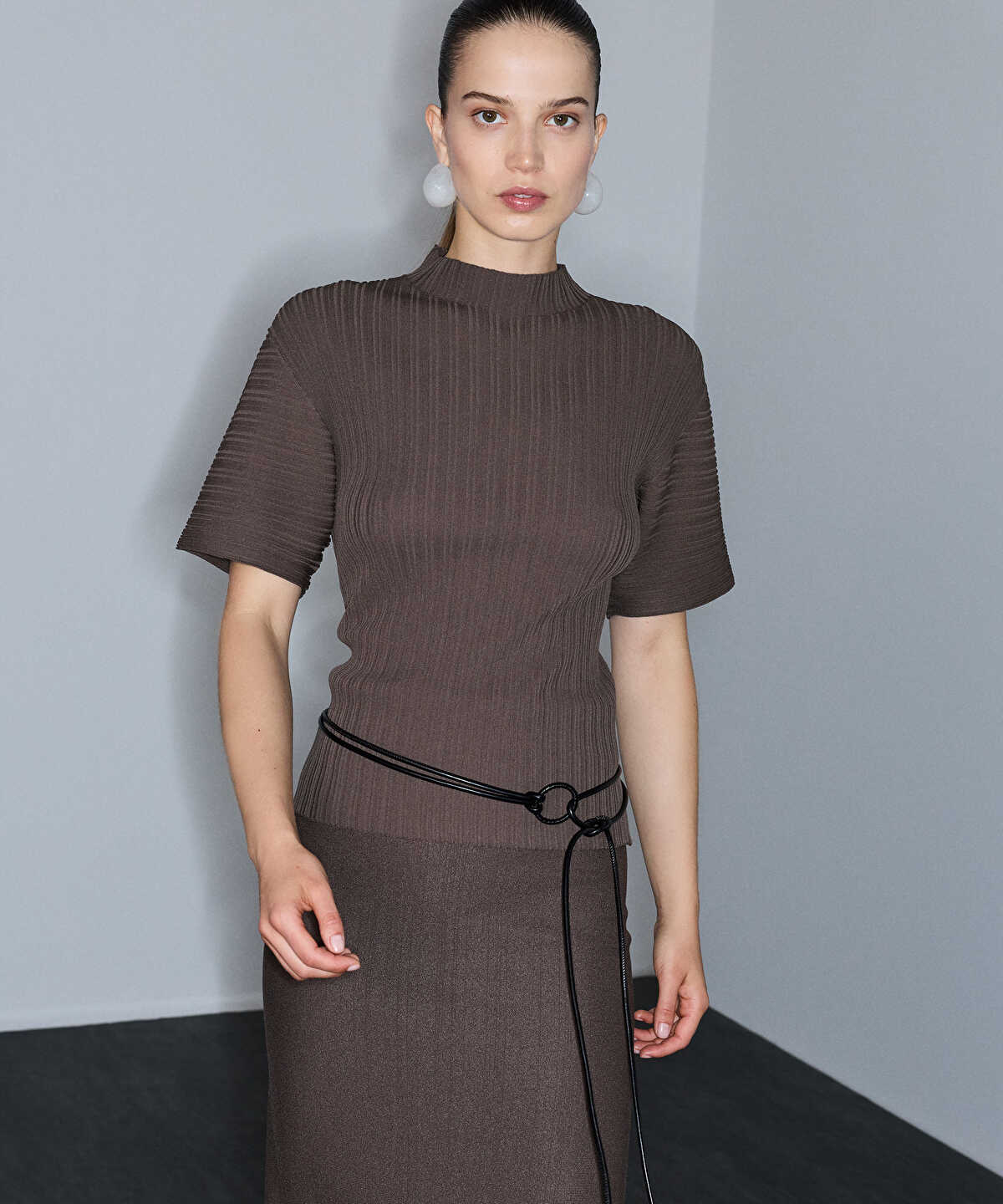 Zoomed Textured Boat-Neck Knit Top