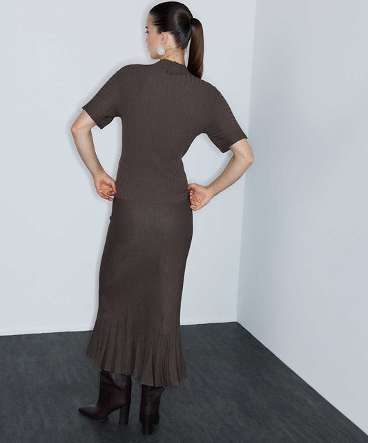 Textured Boat-Neck Knit Top