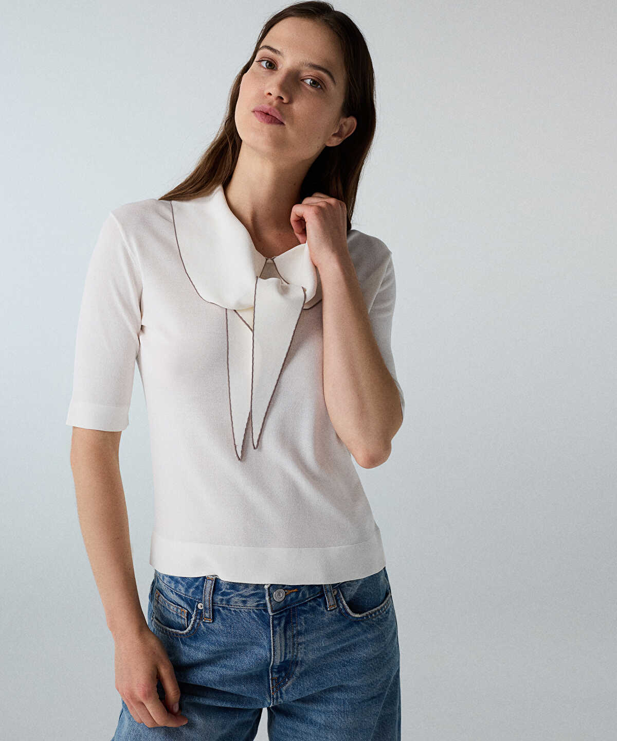 Tie-Neck Knit Top
