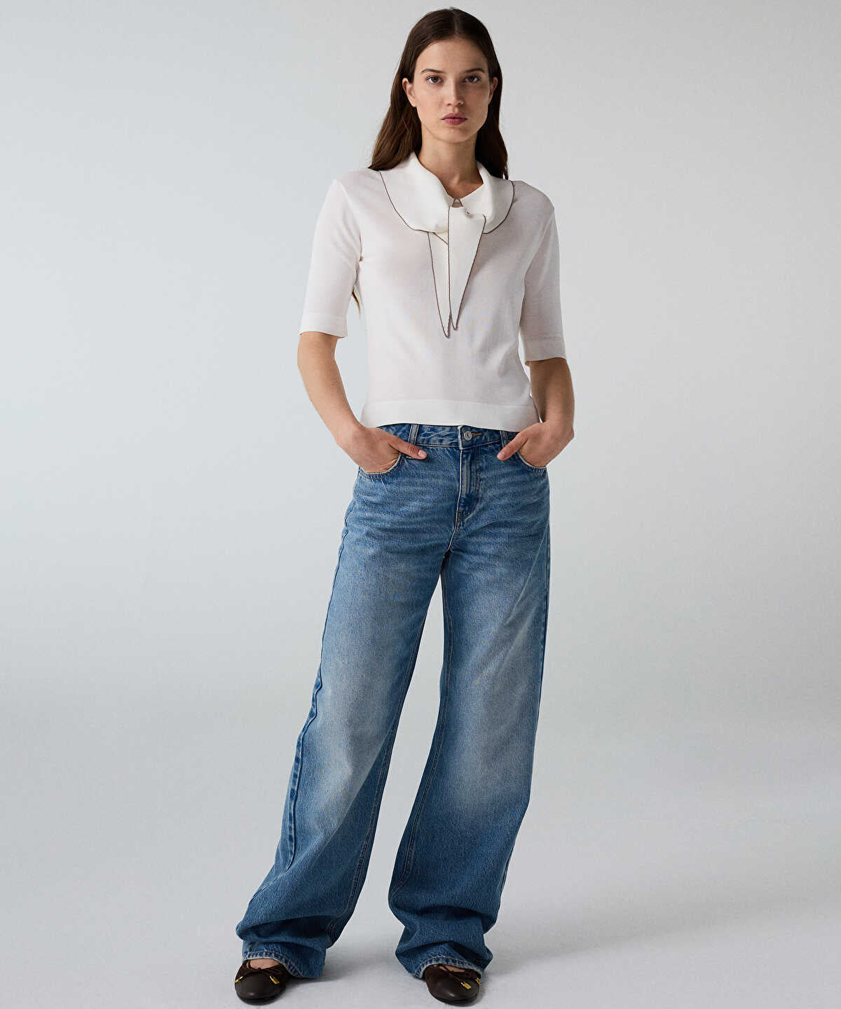 Zoomed Tie-Neck Knit Top
