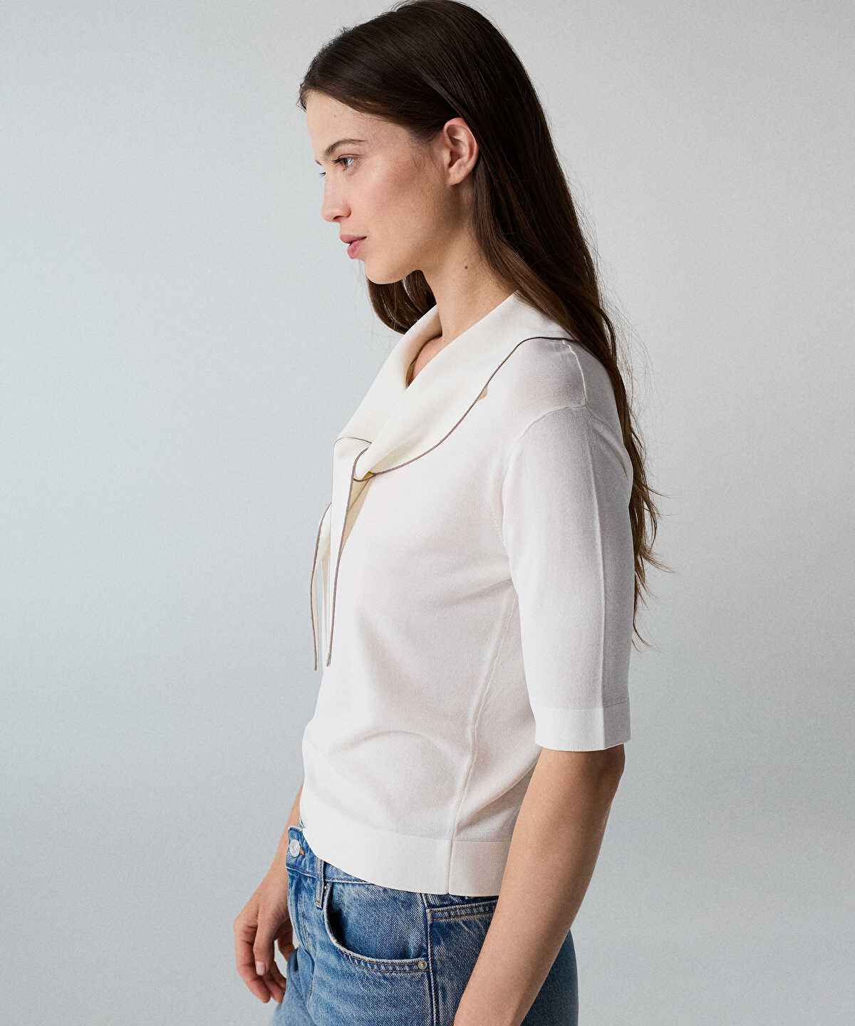 Zoomed Tie-Neck Knit Top