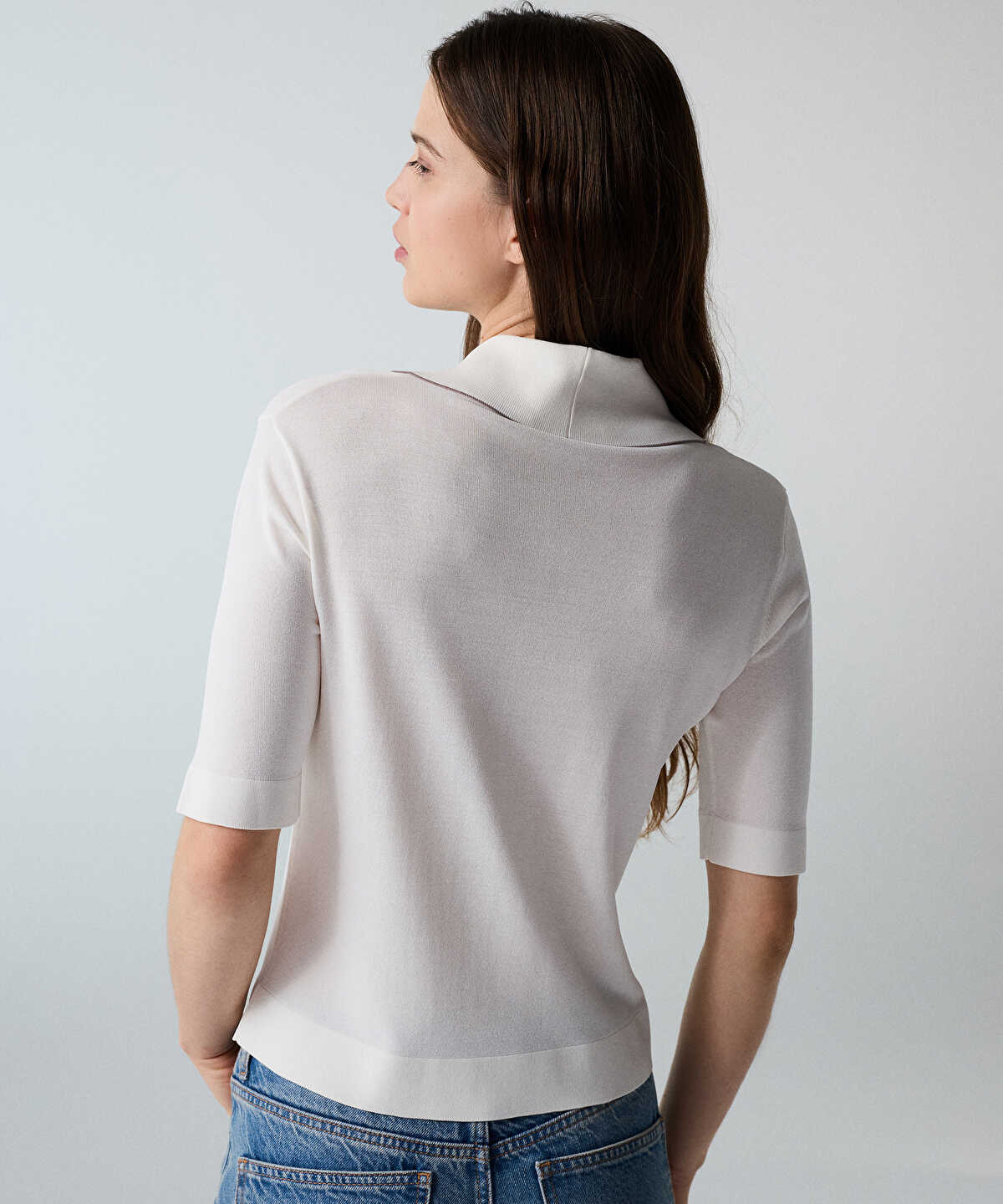 Zoomed Tie-Neck Knit Top