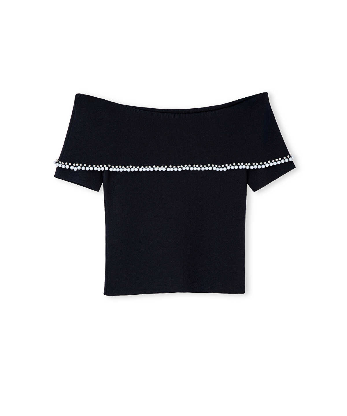 Zoomed Embellished Off-Shoulder Knit Top