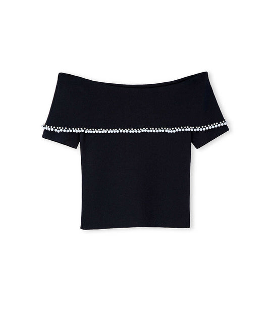Embellished Off-Shoulder Knit Top