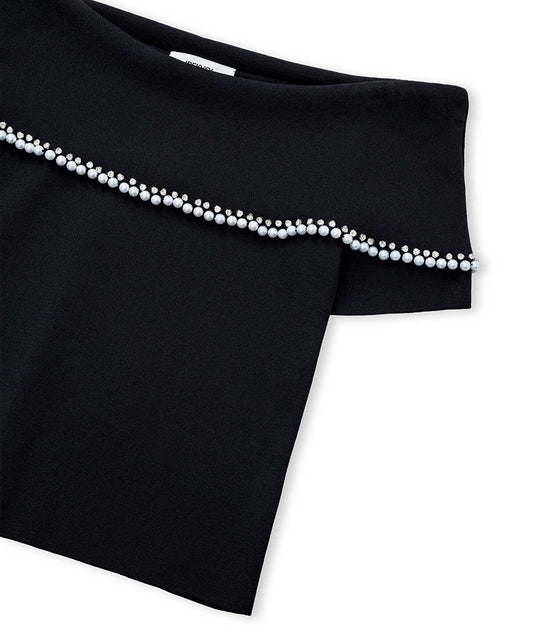 Embellished Off-Shoulder Knit Top