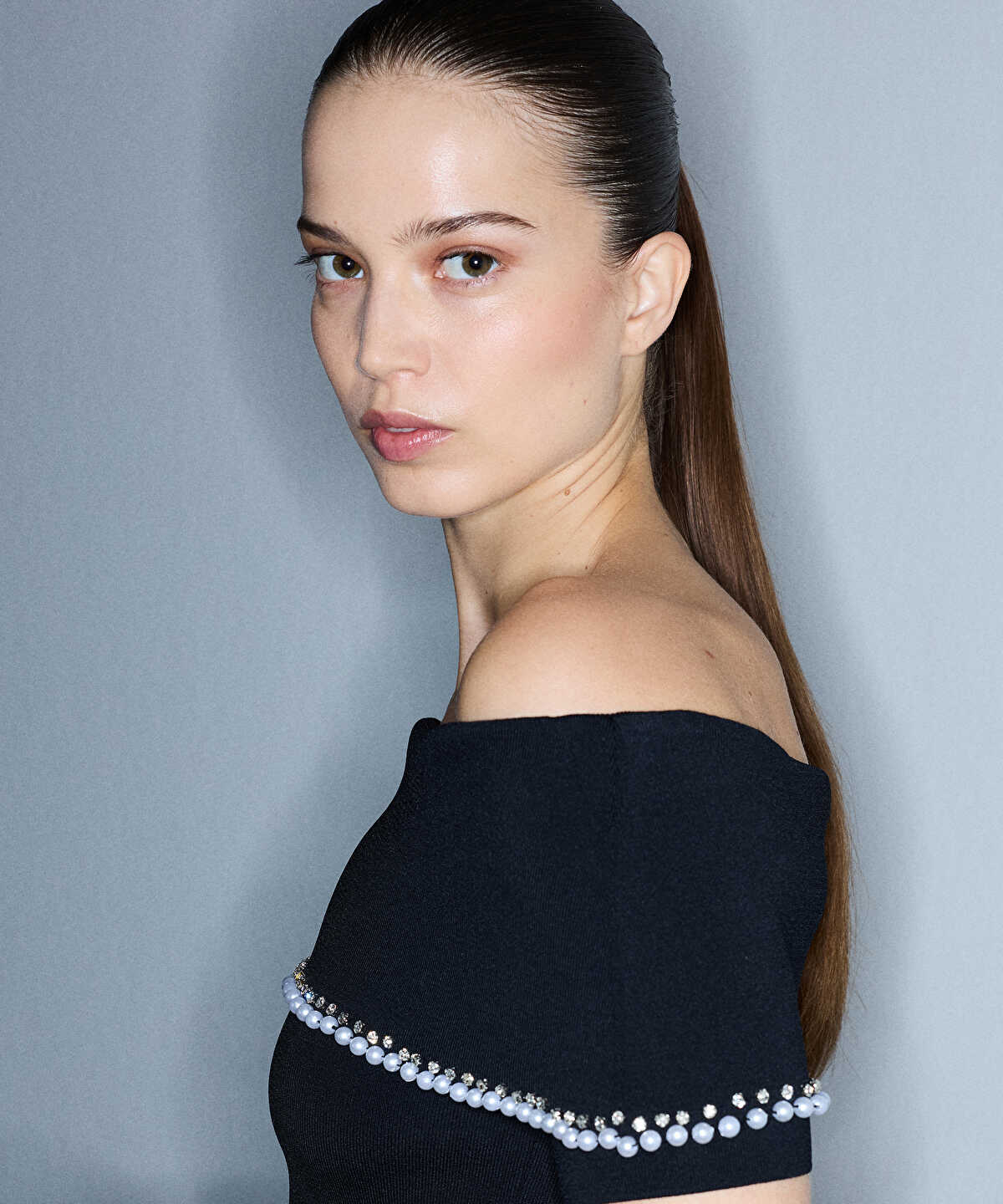 Zoomed Embellished Off-Shoulder Knit Top