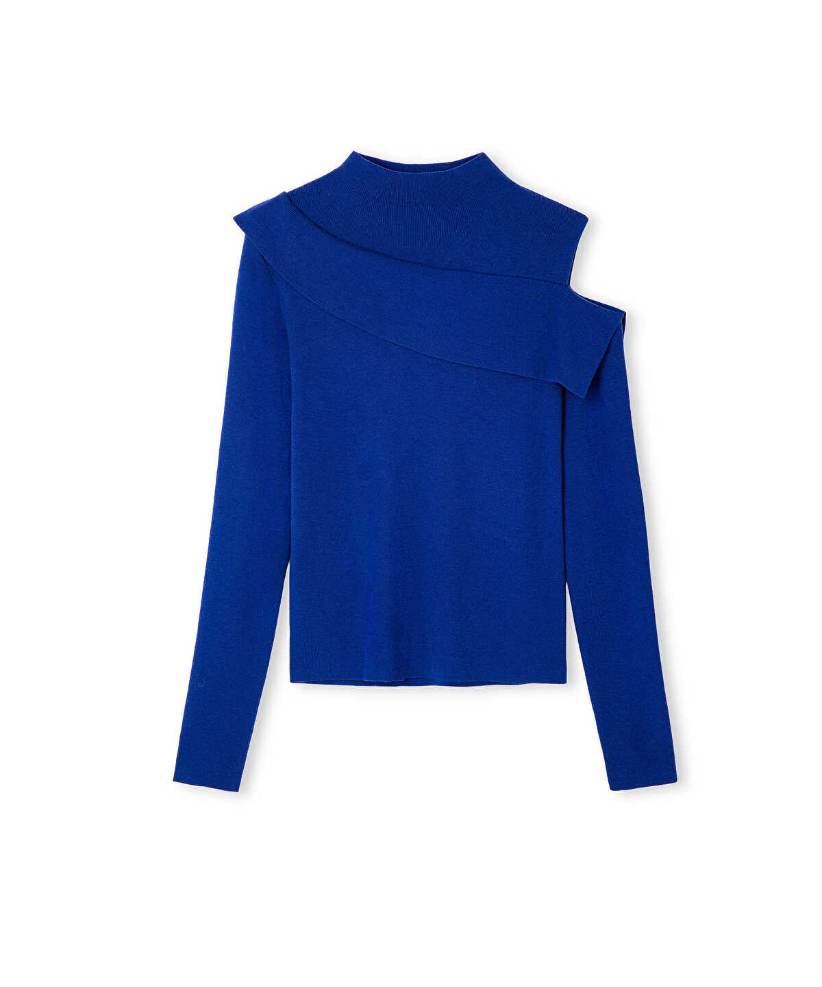 Zoomed Asymmetric High-Neck Knit Top