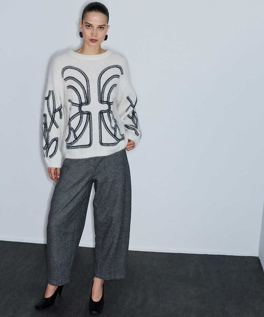 Embroidered Wool-Blend Sweater