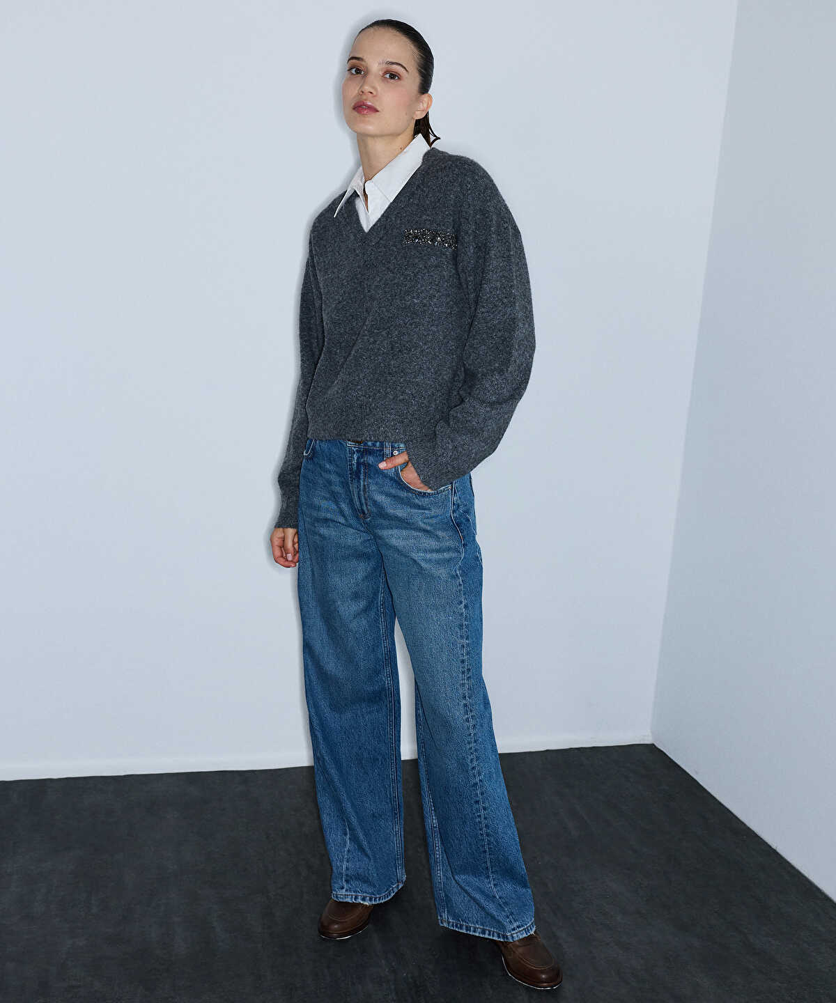 Zoomed Layered-Effect Combination Sweater