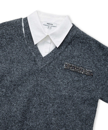 Layered-Effect Combination Sweater