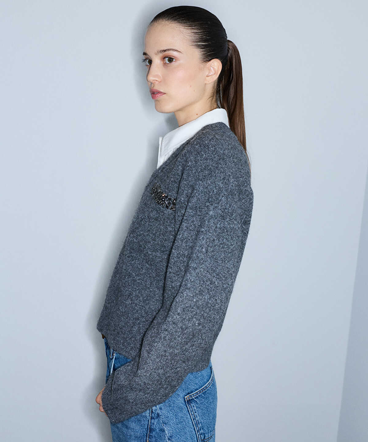 Zoomed Layered-Effect Combination Sweater
