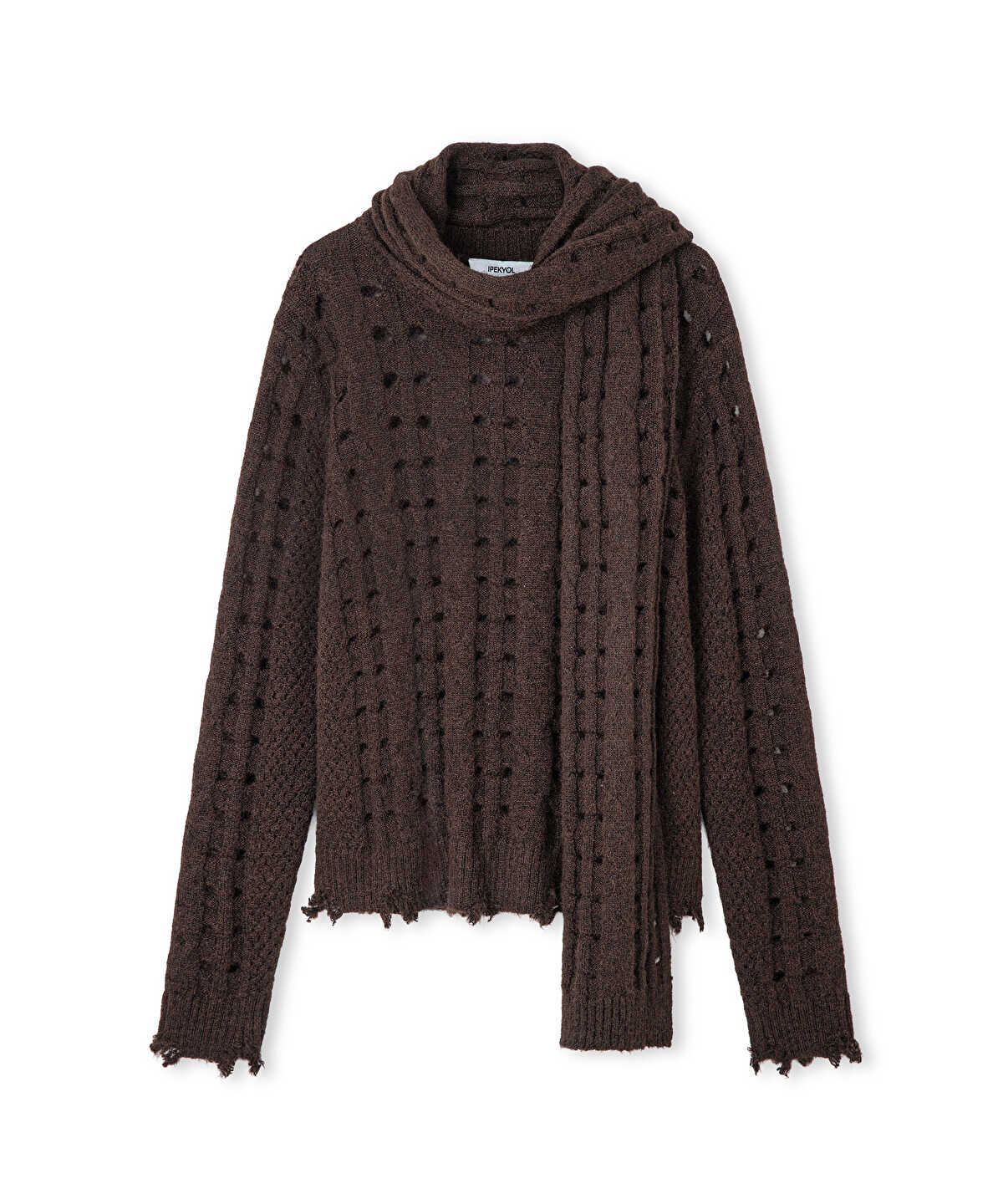 Raw Edge Sweater with Detachable Scarf