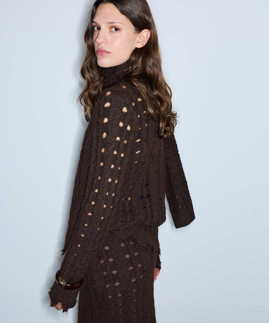 Raw Edge Sweater with Detachable Scarf