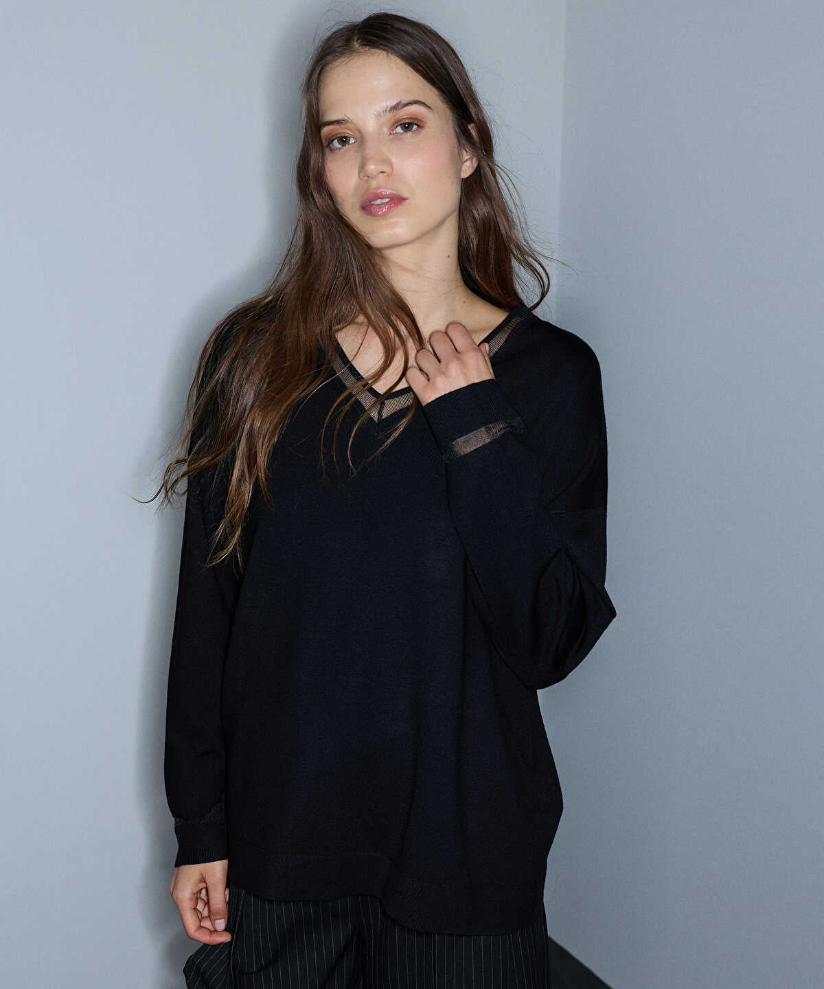 Knit Top with Tulle Trim