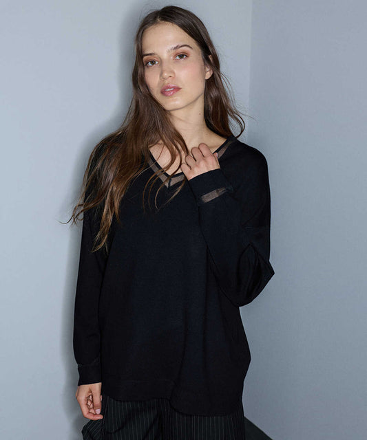Knit Top with Tulle Trim