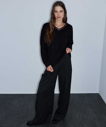 Knit Top with Tulle Trim