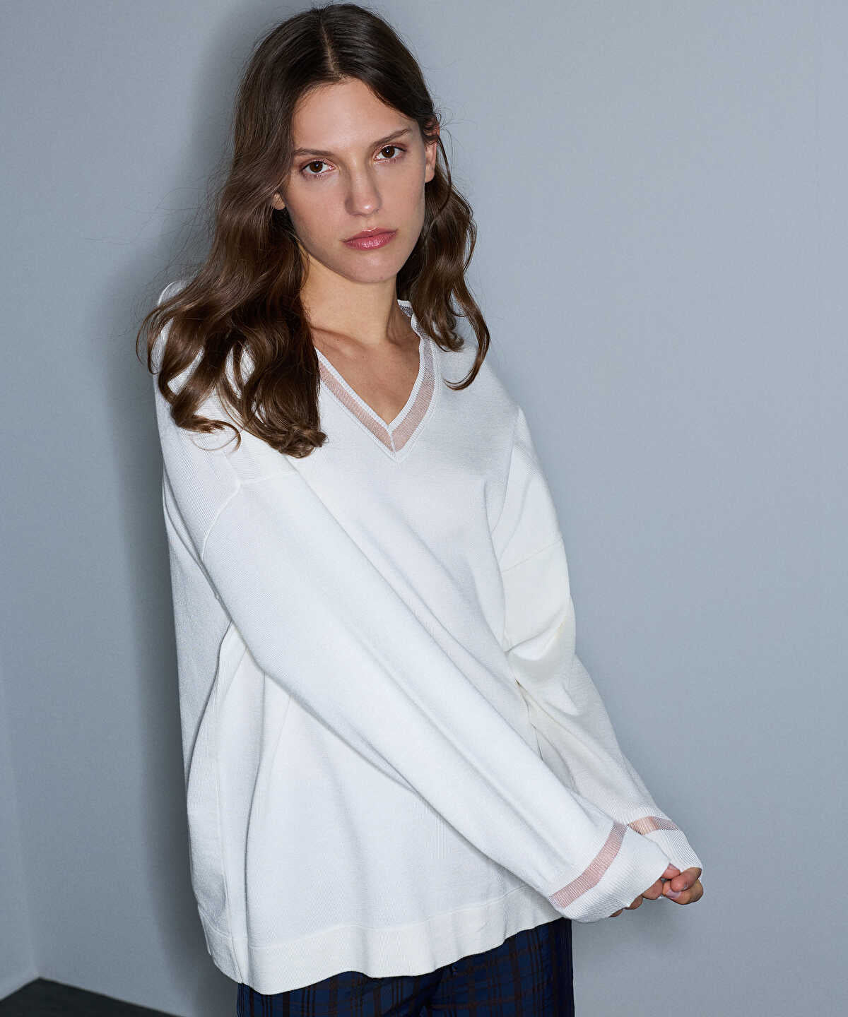 Zoomed Knit Top with Tulle Trim