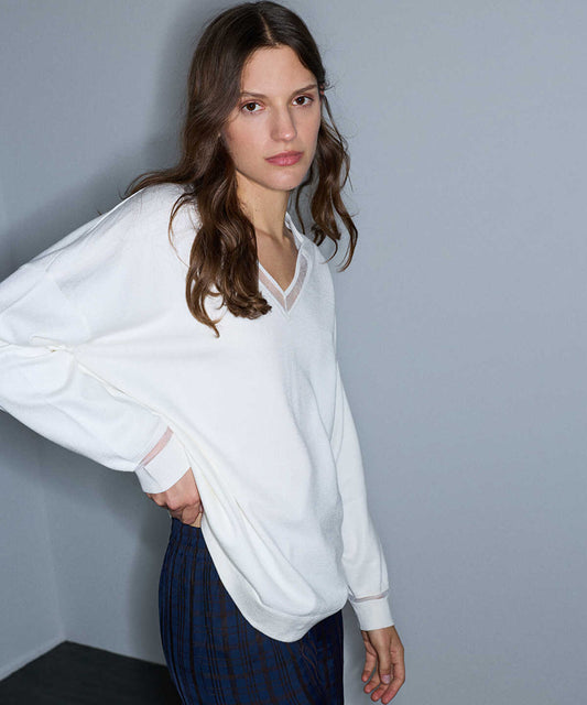Knit Top with Tulle Trim